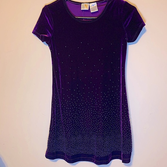 Velvet purple kids formal dress with cute beads - Picture 1 of 10